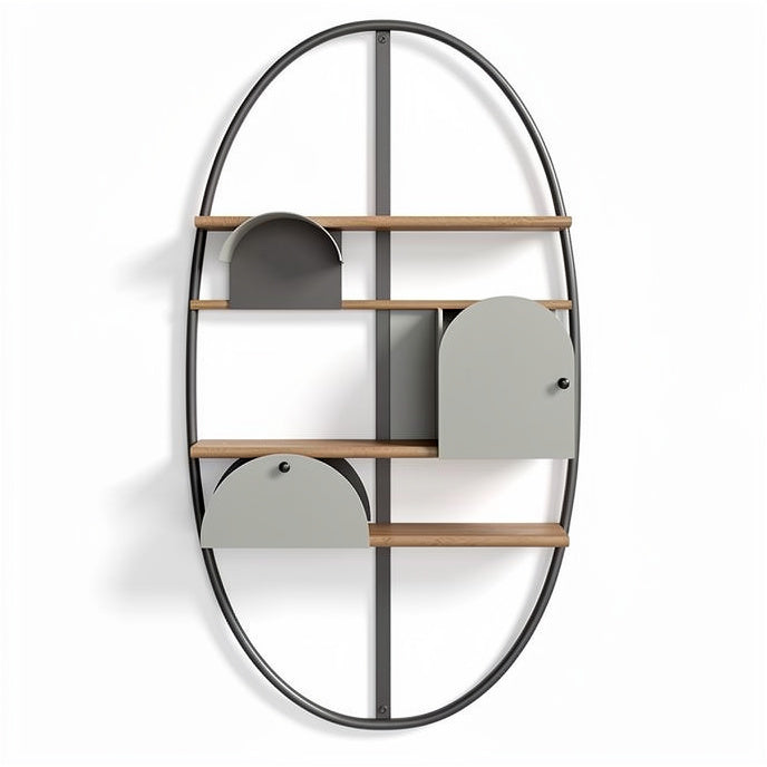 **Modern Oval Wall Shelf with Mixed Materials and Curved Design**