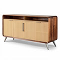 **Mid-Century Modern Wooden Sideboard with Ribbed Doors and Metal Legs**