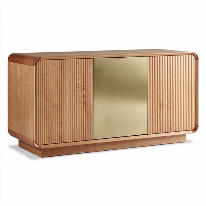 **Modern Wooden Sideboard with Gold Accents**
