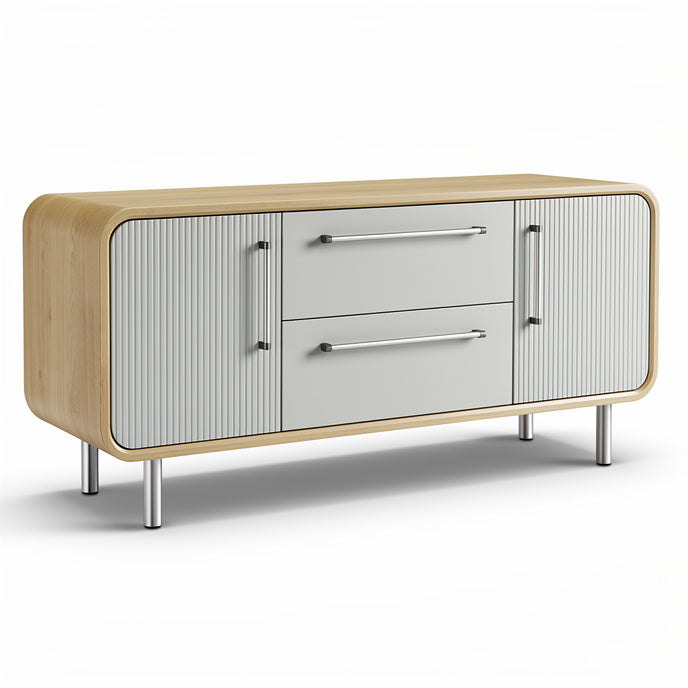 **Modern Minimalist Storage Console with Wood Finish and Textured Front**
