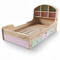 **Children's Wooden Bed with Storage Drawers and Shelving**