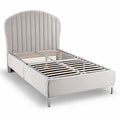 **Modern Upholstered Bed Frame with Slatted Base and Curved Headboard**