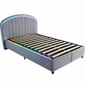 **LED-Enhanced Modern Upholstered Bed Frame with Slatted Base**