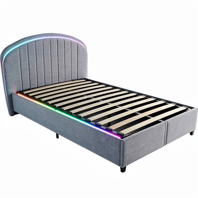 **LED-Enhanced Modern Upholstered Bed Frame with Slatted Base**
