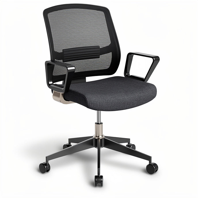 **Ergonomic Black Mesh Office Chair with Adjustable Armrests and Rolling Base**