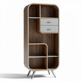 **Modern Wooden Shelving Unit with Drawers and Open Storage**